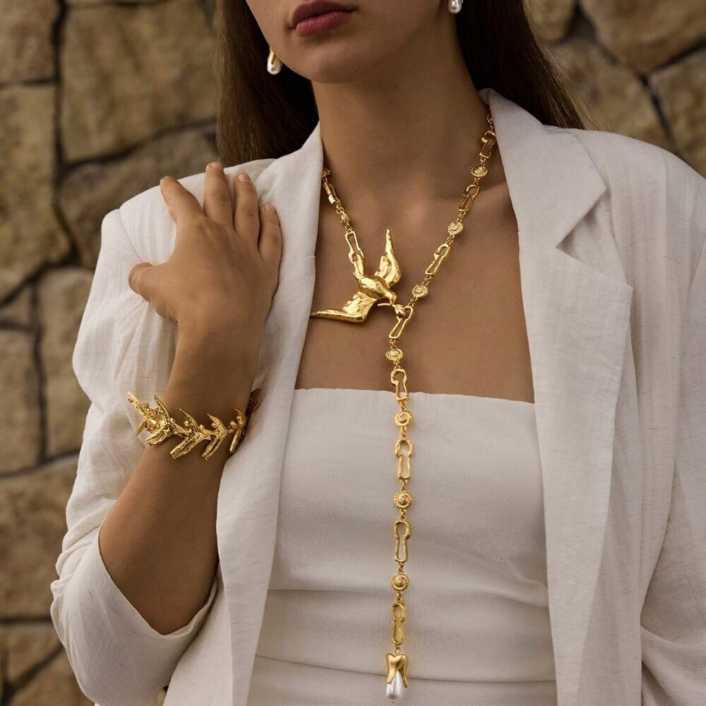 Yellow Gold Casual Women's Beaded Long Necklace